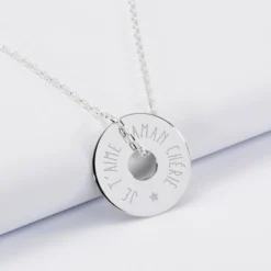 Sale HappyBulle Pendentif personnalisé médaille gravée argent cible 20 mm Argent rhodié 925