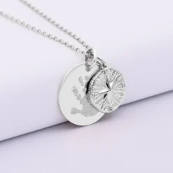 Best HappyBulle Pendentif personnalisé médaille gravée argent 19 mm et breloque rose des vents texturée 14 mm Argent rhodié 925