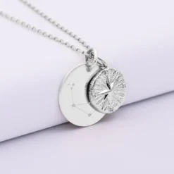 Best HappyBulle Pendentif personnalisé médaille gravée argent 19 mm et breloque rose des vents texturée 14 mm Argent rhodié 925