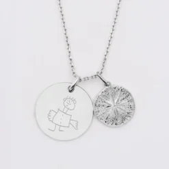 Best HappyBulle Pendentif personnalisé médaille gravée argent 19 mm et breloque rose des vents texturée 14 mm Argent rhodié 925