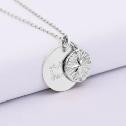 Best HappyBulle Pendentif personnalisé médaille gravée argent 19 mm et breloque rose des vents texturée 14 mm Argent rhodié 925