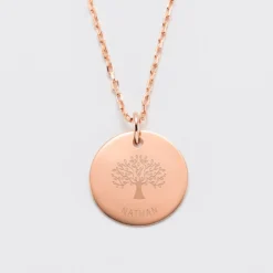 Online HappyBulle Pendentif personnalisé médaille gravée plaqué or rose 19 mm - Edition spéciale Arbre de Vie Plaqué or rose 18k