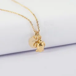 Sale HappyBulle Pendentif personnalisé médaille gravée plaqué or 10 mm et breloque tortue 10 mm