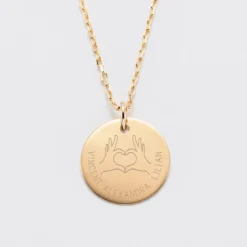 Outlet HappyBulle Pendentif personnalisé médaille gravée plaqué or 19 mm - Edition spéciale Love hand Plaqué or 18k