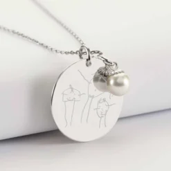 Clearance HappyBulle Pendentif personnalisé médaille gravée argent 27 mm et breloque perle nacre 10 mm Argent rhodié 925
