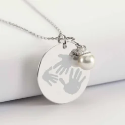 Clearance HappyBulle Pendentif personnalisé médaille gravée argent 27 mm et breloque perle nacre 10 mm Argent rhodié 925