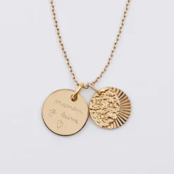 Sale HappyBulle Pendentif personnalisé médaille gravée plaqué or 15 mm et breloque Lune trio zircons 14 mm Plaqué or 18k