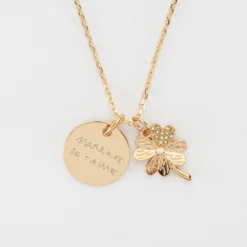 Online HappyBulle Pendentif personnalisé médaille gravée plaqué or 15 mm et breloque scintillant 15 mm Trèfle
