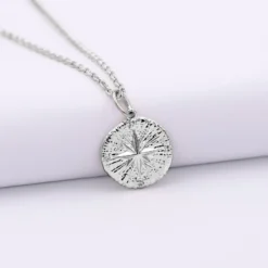 Online HappyBulle Pendentif personnalisé médaille gravée argent rose des vents texturée 14 mm Argent rhodié 925