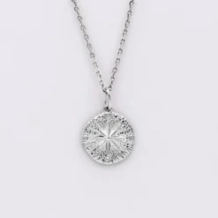 Online HappyBulle Pendentif personnalisé médaille gravée argent rose des vents texturée 14 mm Argent rhodié 925
