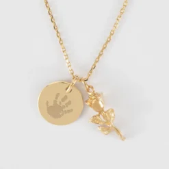 Sale HappyBulle Pendentif personnalisé médaille gravée plaqué or 15 mm et breloque rose 19 mm
