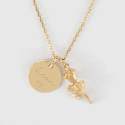 Sale HappyBulle Pendentif personnalisé médaille gravée plaqué or 15 mm et breloque rose 19 mm