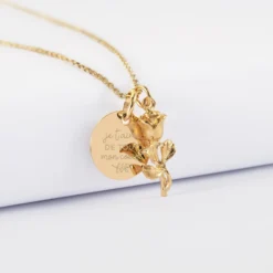 Sale HappyBulle Pendentif personnalisé médaille gravée plaqué or 15 mm et breloque rose 19 mm