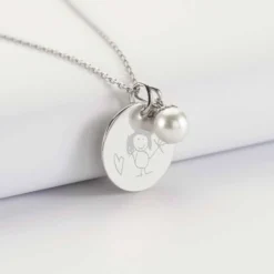 Online HappyBulle Pendentif personnalisé médaille gravée argent 19 mm et breloque perle nacre 10 mm Argent rhodié 925
