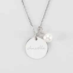 Online HappyBulle Pendentif personnalisé médaille gravée argent 19 mm et breloque perle nacre 10 mm Argent rhodié 925