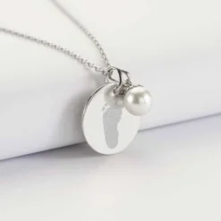 Online HappyBulle Pendentif personnalisé médaille gravée argent 19 mm et breloque perle nacre 10 mm Argent rhodié 925