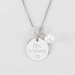 Online HappyBulle Pendentif personnalisé médaille gravée argent 19 mm et breloque perle nacre 10 mm Argent rhodié 925