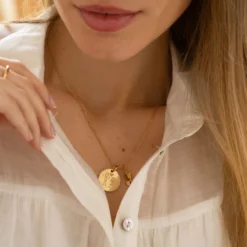 Sale HappyBulle Pendentif personnalisé médaille gravée plaqué or 19 mm et breloque rose 19 mm