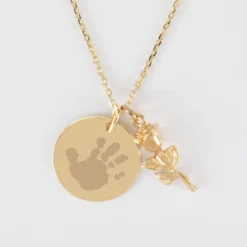 Sale HappyBulle Pendentif personnalisé médaille gravée plaqué or 19 mm et breloque rose 19 mm