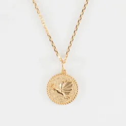 Clearance HappyBulle Pendentif personnalisé médaille gravée plaqué or colombe texturée 14 mm Plaqué or 18k
