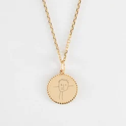 Clearance HappyBulle Pendentif personnalisé médaille gravée plaqué or colombe texturée 14 mm Plaqué or 18k