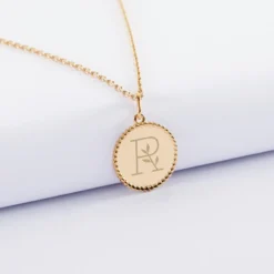 Clearance HappyBulle Pendentif personnalisé médaille gravée plaqué or colombe texturée 14 mm Plaqué or 18k