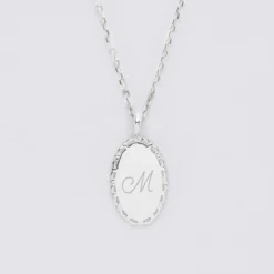 Discount HappyBulle Pendentif personnalisé médaille vintage ovale dentelée gravée argent 20x13 mm Argent rhodié 925