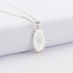 Discount HappyBulle Pendentif personnalisé médaille vintage ovale dentelée gravée argent 20x13 mm Argent rhodié 925