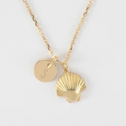 New HappyBulle Pendentif personnalisé médaille gravée plaqué or 10 mm et breloque coquillage coque 13 mm