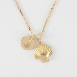 New HappyBulle Pendentif personnalisé médaille gravée plaqué or 10 mm et breloque coquillage coque 13 mm
