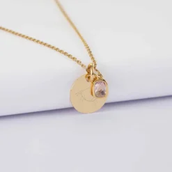 Clearance HappyBulle Pendentif personnalisé médaille gravée plaqué or 15 mm et breloque rectangle zircon plaqué or 9 mm