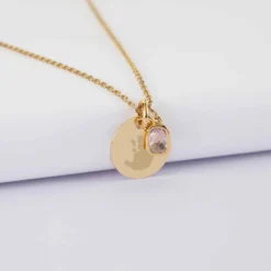Clearance HappyBulle Pendentif personnalisé médaille gravée plaqué or 15 mm et breloque rectangle zircon plaqué or 9 mm