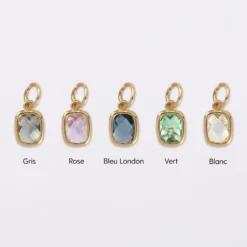 Clearance HappyBulle Pendentif personnalisé médaille gravée plaqué or 15 mm et breloque rectangle zircon plaqué or 9 mm