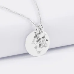 Best HappyBulle Pendentif personnalisé médaille gravée argent 19 mm et breloque petite fille scintillante 12 mm
