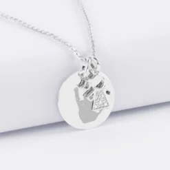 Best HappyBulle Pendentif personnalisé médaille gravée argent 19 mm et breloque petite fille scintillante 12 mm