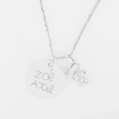 Best HappyBulle Pendentif personnalisé médaille gravée argent 19 mm et breloque petite fille scintillante 12 mm