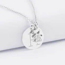 Best HappyBulle Pendentif personnalisé médaille gravée argent 19 mm et breloque petite fille scintillante 12 mm