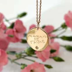 Clearance HappyBulle Pendentif personnalisé médaille scintillante gravée plaqué or 20 mm Plaqué or 18k