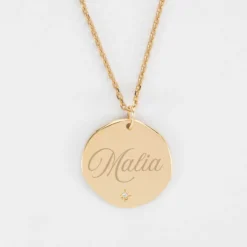 Clearance HappyBulle Pendentif personnalisé médaille scintillante gravée plaqué or 20 mm Plaqué or 18k
