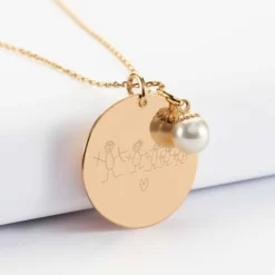Best HappyBulle Pendentif personnalisé médaille gravée plaqué or 27 mm et breloque perle nacre 10 mm Plaqué or 18k