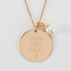 Best HappyBulle Pendentif personnalisé médaille gravée plaqué or 27 mm et breloque perle nacre 10 mm Plaqué or 18k