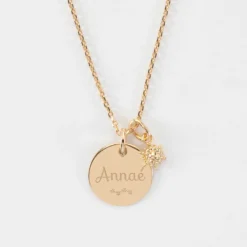 Outlet HappyBulle Pendentif personnalisé médaille gravée plaqué or 15 mm et breloque étoile brillante 6 mm Plaqué or 18k