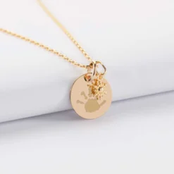 Outlet HappyBulle Pendentif personnalisé médaille gravée plaqué or 15 mm et breloque étoile brillante 6 mm Plaqué or 18k