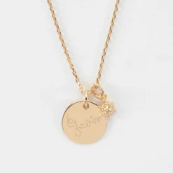 Outlet HappyBulle Pendentif personnalisé médaille gravée plaqué or 15 mm et breloque étoile brillante 6 mm Plaqué or 18k