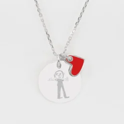 Hot HappyBulle Pendentif personnalisé médaille gravée argent 19 mm et breloque coeur email 10 mm Argent rhodié 925