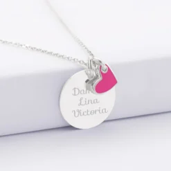 Hot HappyBulle Pendentif personnalisé médaille gravée argent 19 mm et breloque coeur email 10 mm Argent rhodié 925