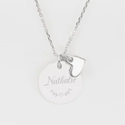 Hot HappyBulle Pendentif personnalisé médaille gravée argent 19 mm et breloque coeur email 10 mm Argent rhodié 925
