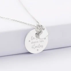 Hot HappyBulle Pendentif personnalisé médaille gravée argent 19 mm et breloque coeur email 10 mm Argent rhodié 925