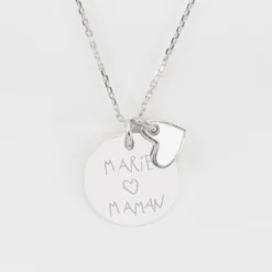Hot HappyBulle Pendentif personnalisé médaille gravée argent 19 mm et breloque coeur email 10 mm Argent rhodié 925
