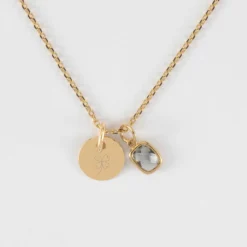 Online HappyBulle Pendentif personnalisé médaille gravée plaqué or 10 mm et breloque rectangle zircon plaqué or 9 mm